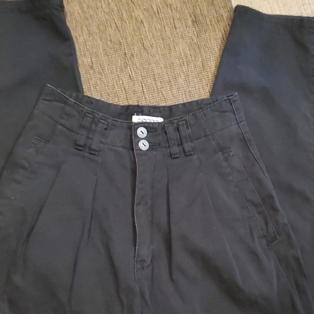 Vintage Espirit Sport Black Pleated Trousers Size 3/4 Cotton